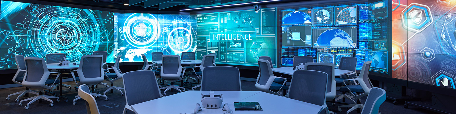 Three people standing close to each other engaged in discussion