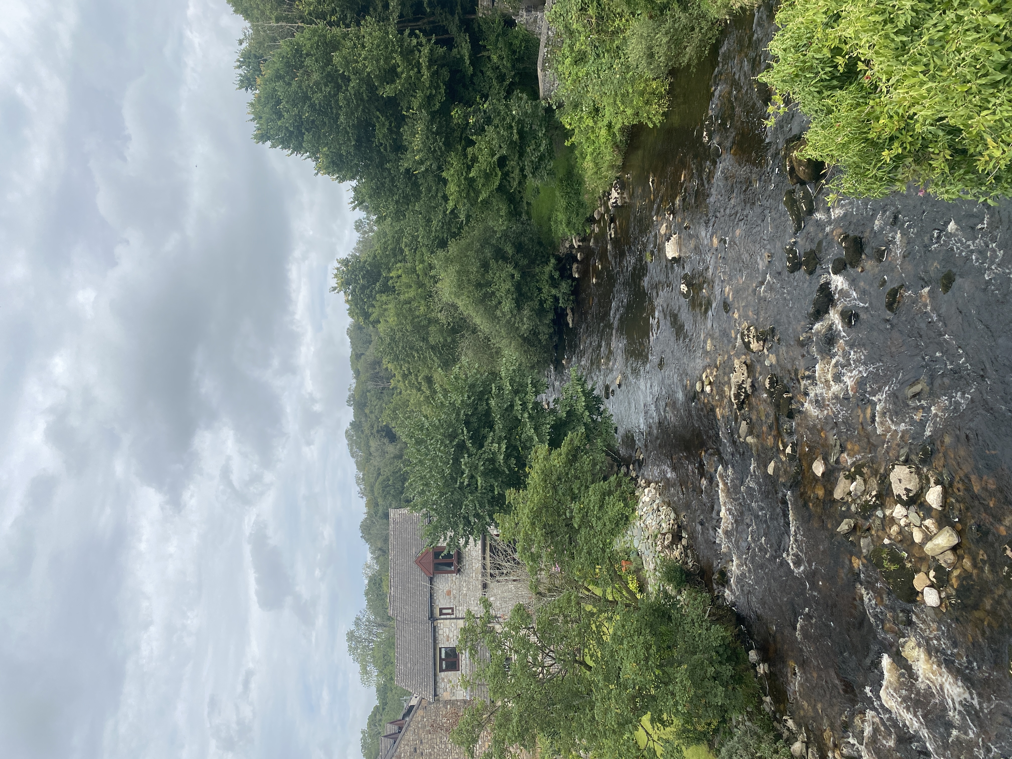 River Greta in Ingleton on a cloudy day. 