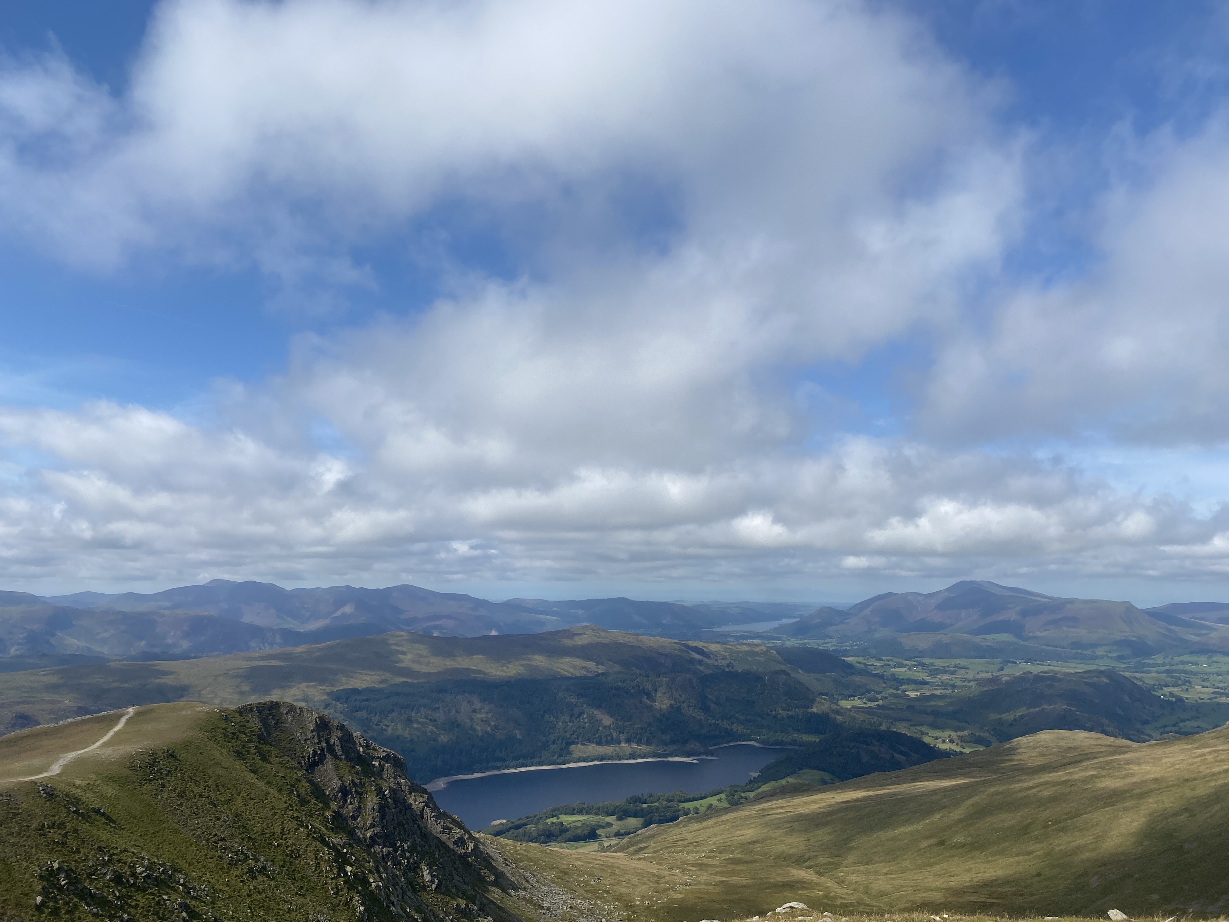 A clear view of the Lake Thirlmere on the top of Mount Helvellyn.