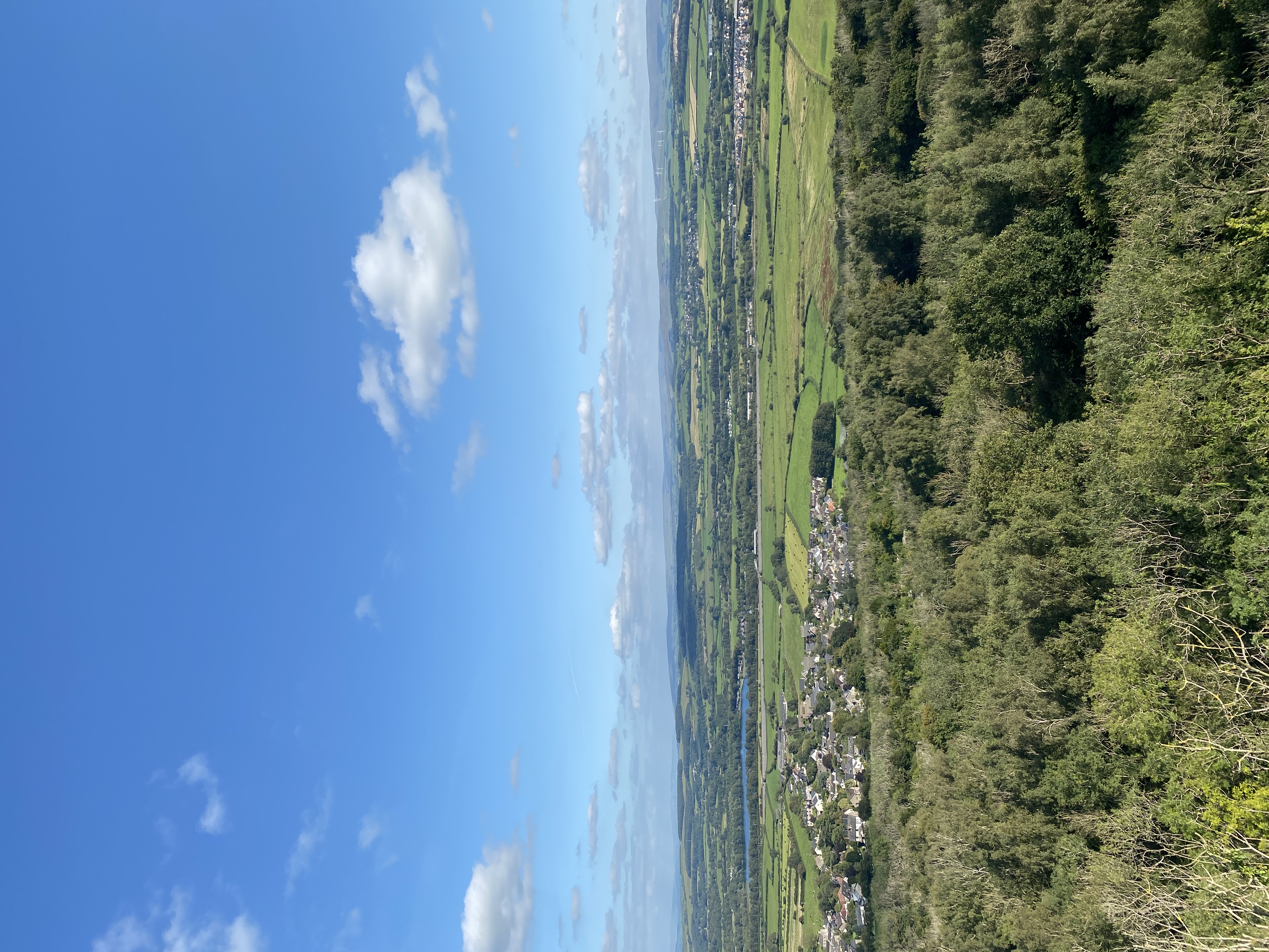 A scenic view of the Morecambe Bay and the countryside from the Warton Crag. 