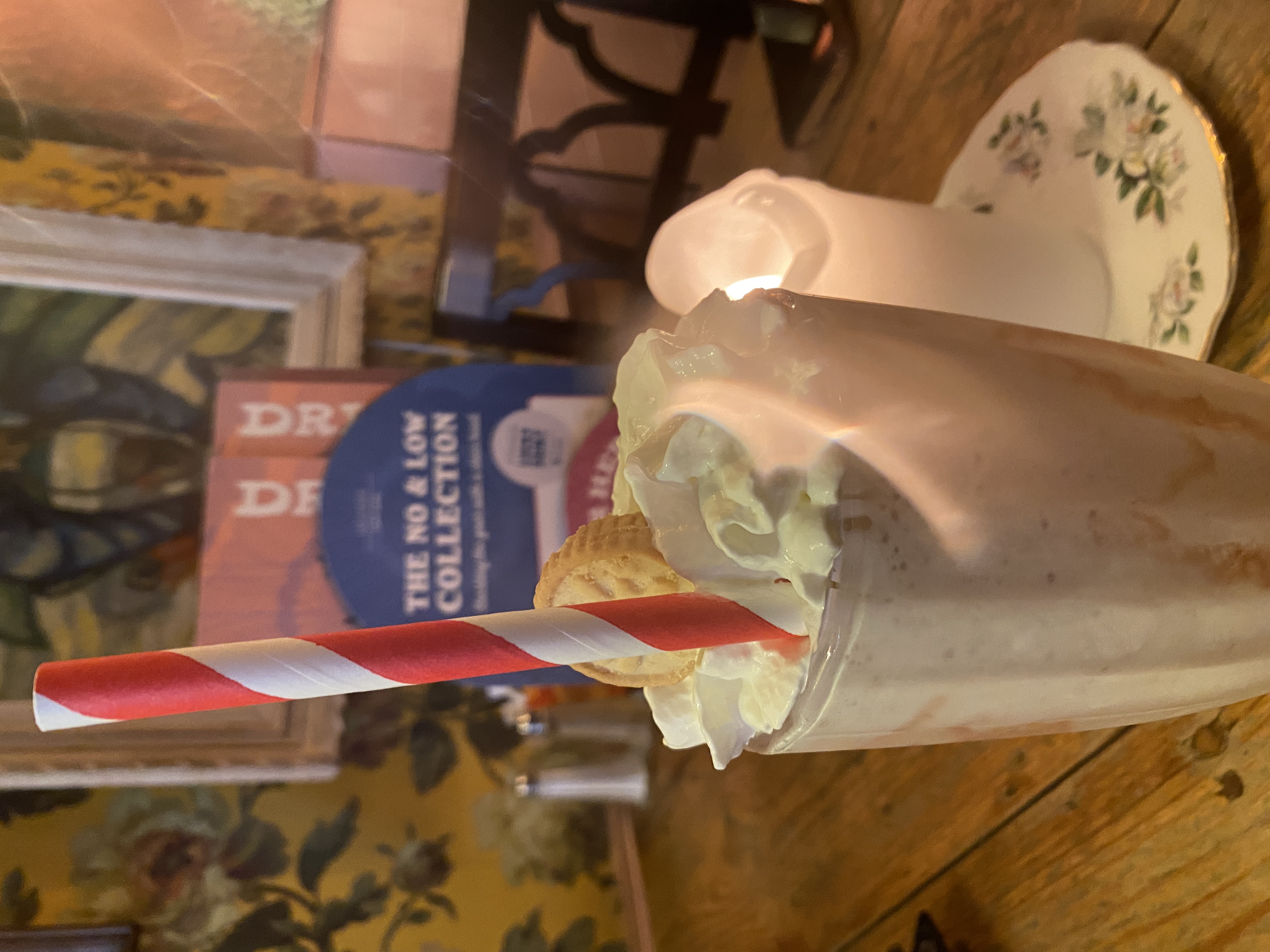 A strawberry milkshake from a restaurant called Gallico Lounge.