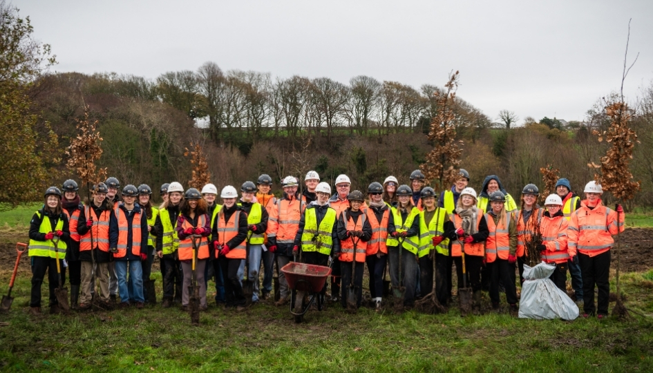 A group of Lancaster University student volunteers at the Forrest Hills Tree Planting Event