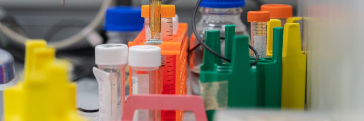 Laboratory bottle on a desktop