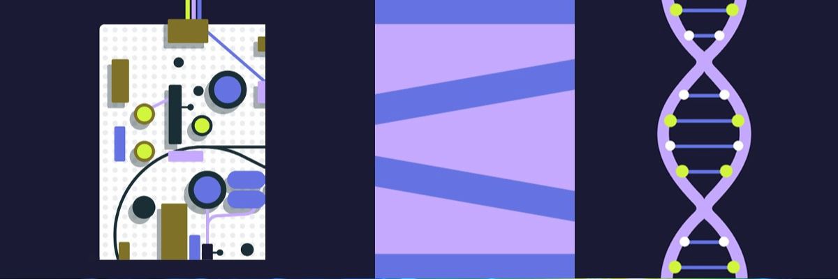 A composite graphic of DNA and a circuit board