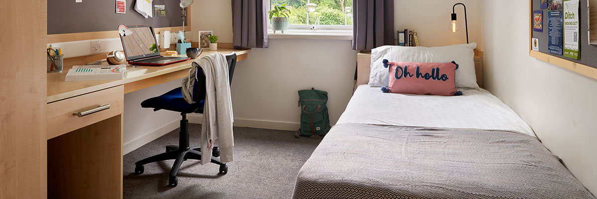 An on-campus study bedroom
